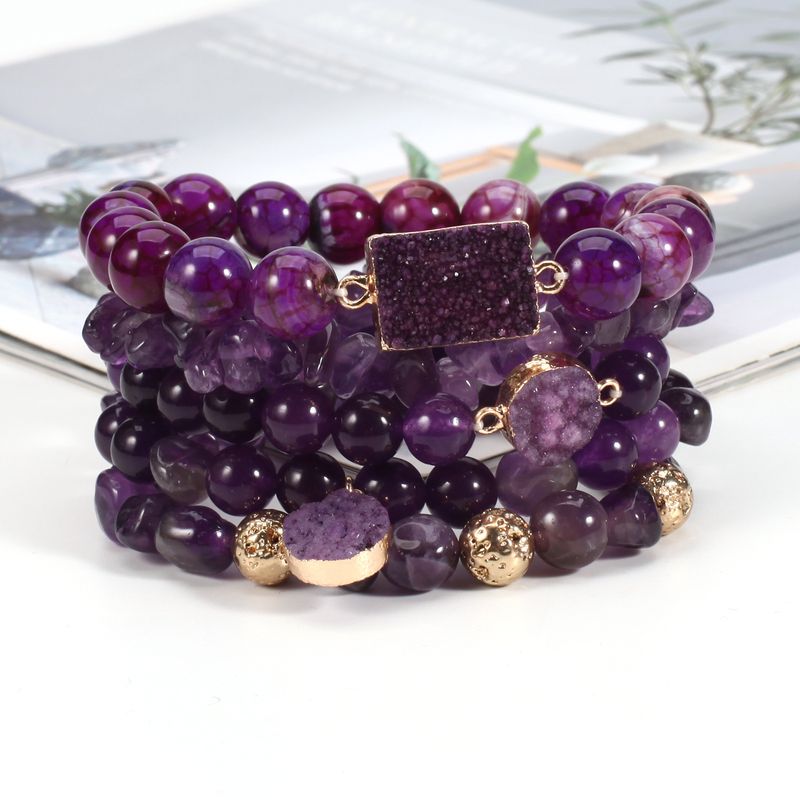 8 Cm Purple Crystal Round Beads Natural Stone BeadedBracelet Female Elastic Adjustable_voghion.com