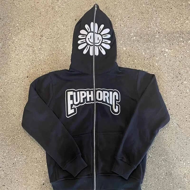 Gothic Unisex Zip-Up Hoodie mit fünfzackigem Stern-Print – Oversized Dark Aesthetic Streetwear für Männer & Frauen_voghion.com