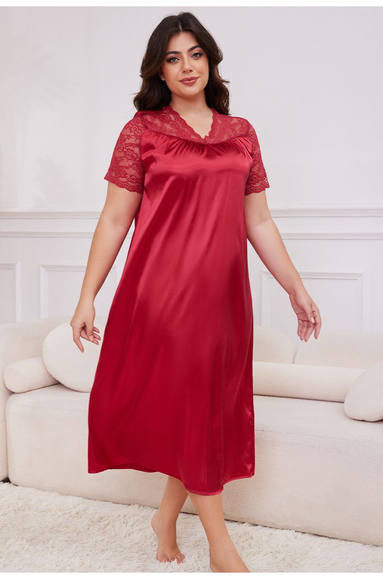 Plus Size Women's Ice Silk Pajamas | New Hot-selling Short-sleeved | Loose & Comfortable Loungewear_voghion.com