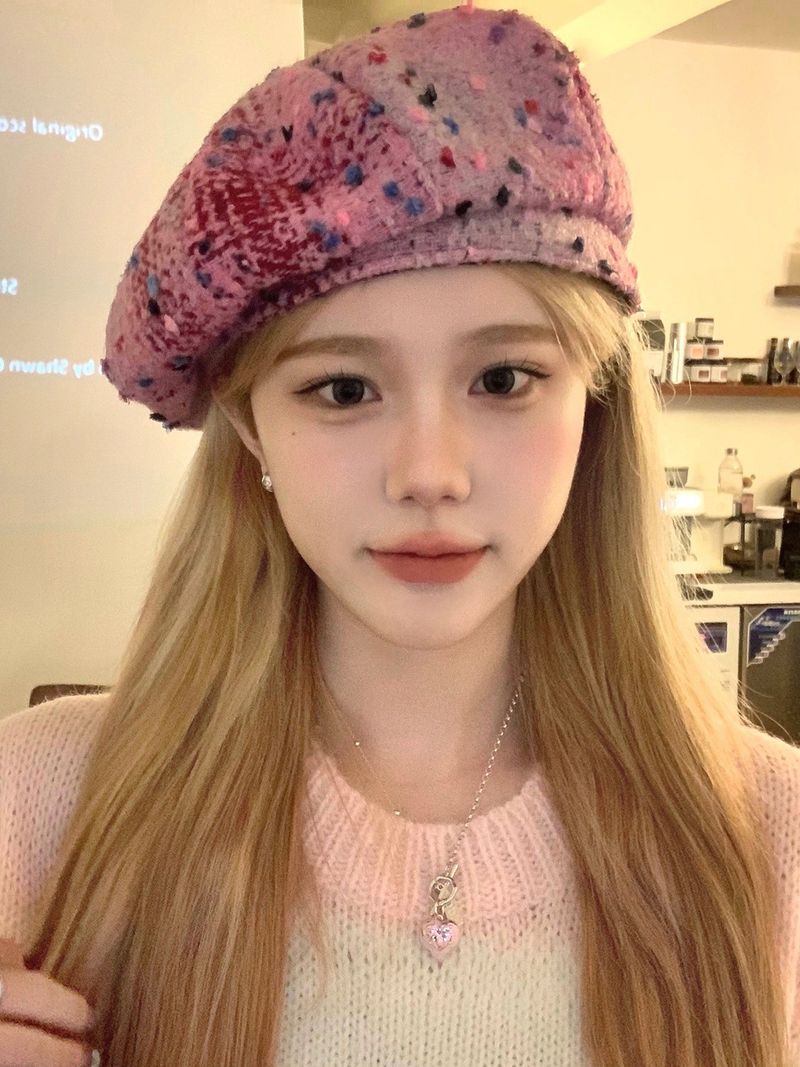 Koreanische Instagram Rot Rosa Weihnachten Baskenmütze Frauen Herbst und Winter Stil Zeigen Gesicht Kleine Maler Achteckigen Hut_voghion.com