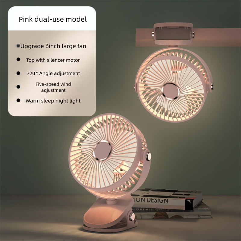 Ventilatore a clip da 6 pollici con luce - Nuovo modello portatile, USB, vento forte, batteria a lunga durata_voghion.com