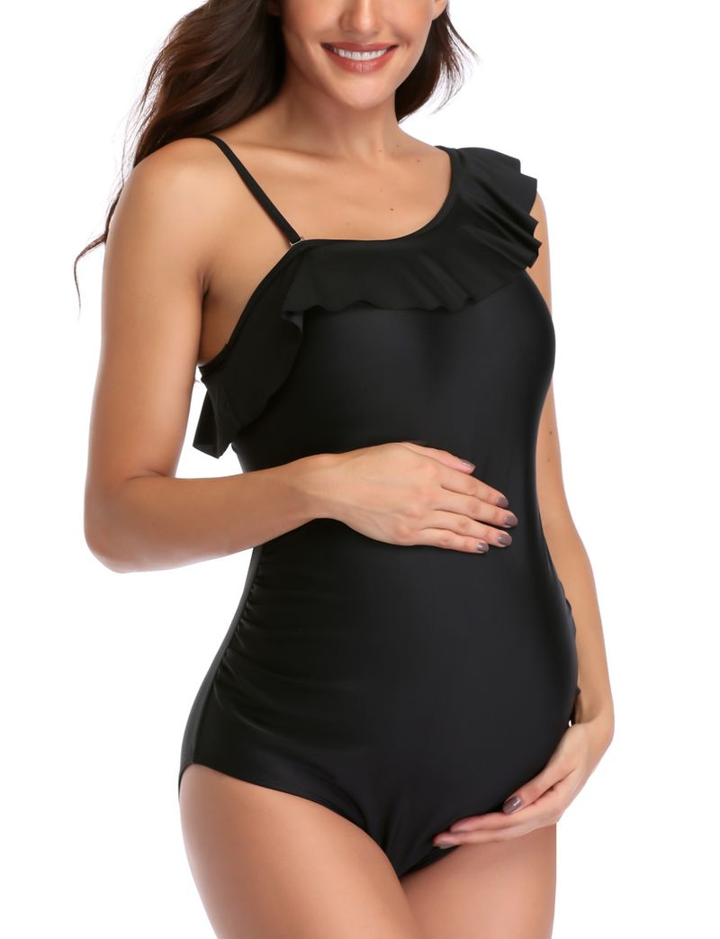 Maillot de bain une pièce de maternité - Design à volants à épaules dénudées Soutien et confort pour la grossesse Sexy et élégant pour la plage et la piscine_voghion.com