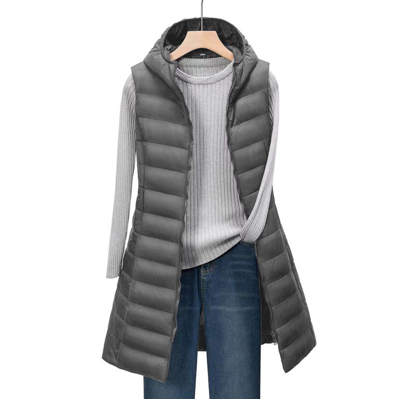 2025 Donna Autunno e Inverno Medio Lunghezza Leggero Piumino Cotone Gilet Giacca con Cappuccio_voghion.com