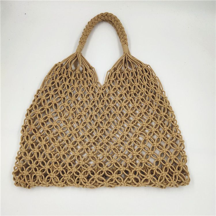 Borsa a mano in corda di cotone, borsa da donna in paglia a rete cava_voghion.com