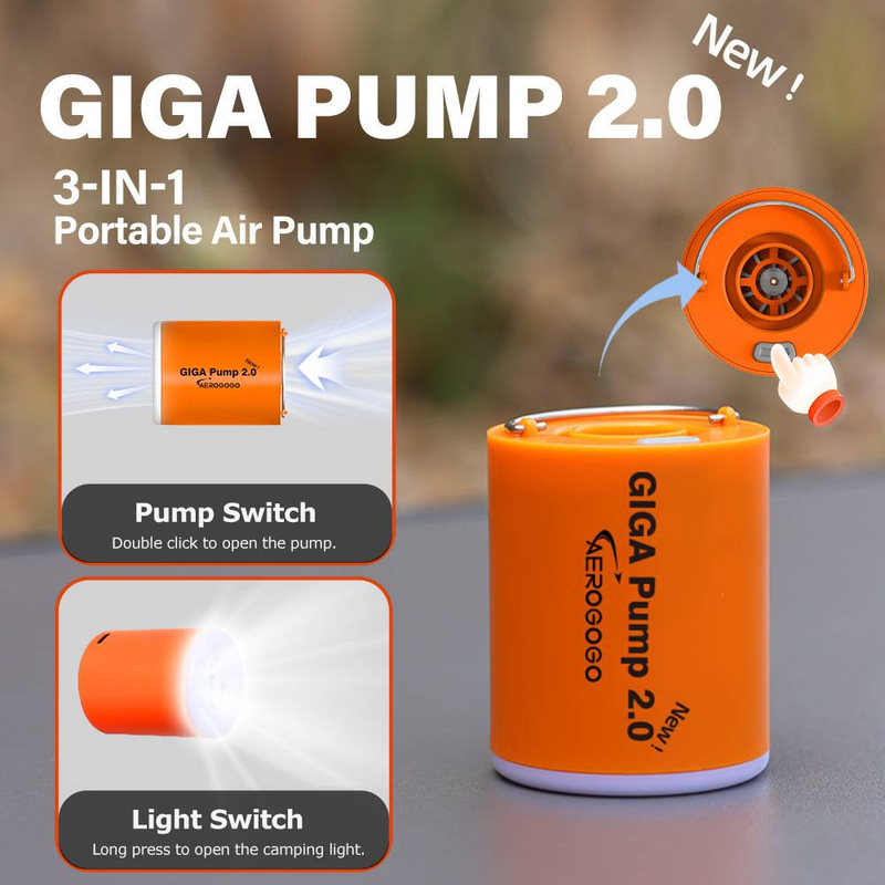 GIGA Pump 2.0 Mini pompe à air pour matelas, tapis, camping, extérieur, gonfleur électrique portable, anneau de natation, pompe à vide avec 5 buses_voghion.com