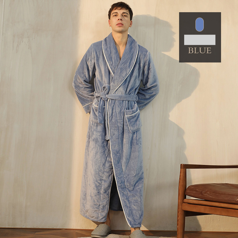 End Of The Year Ins Flannel Robe Men's Simple Large Size Coral Fleece Couple Bathrobe Women Autumn And Winter Long Thick_voghion.com