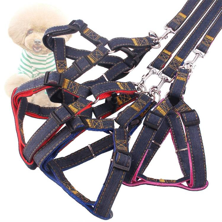 Chest Strap Thickened Strong Denim Pet Dog Leash Set_voghion.com