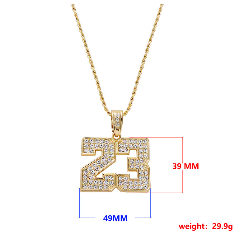 Collana unisex alla moda con ciondolo a forma di basket 23 con diamanti, gioielli hip hop unisex di grande vendita_voghion.com