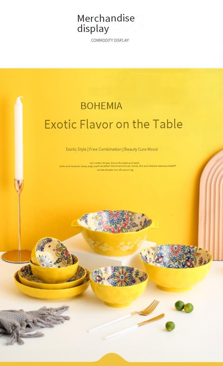 Bohemian Underglaze Ceramic Dinnerware Set - Hand-Painted Bowls & Plates For Rice Noodles & Fish Serving_voghion.com