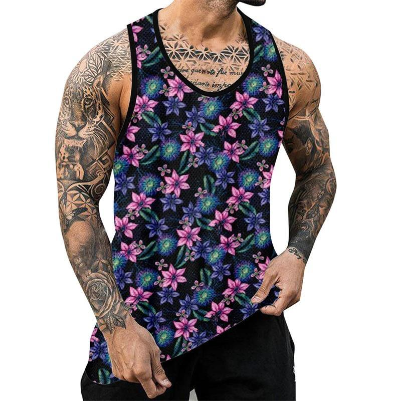 Men's Palm Tree Pattern Tank Top 3D Printed Beach Pattern Handsome Hawaiian Style T-shirt_voghion.com