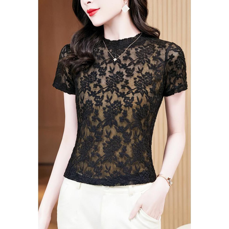 220Lace Short-sleeved T-shirt - Stylish And Form-fitting Summer Blouse With A Fashionable Base Layer For Women_voghion.com