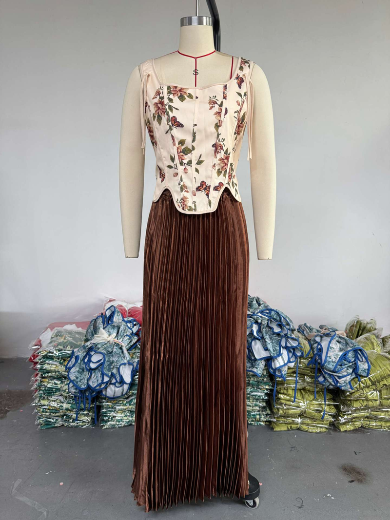Wickelkleid mit Blumenmuster für Damen – Sommerkleid mit Rüschen aus 95 % Polyester (Braun/Blau, S-XXL)_voghion.com