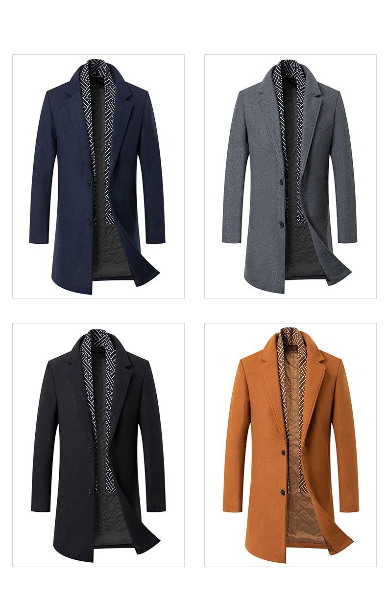Trench da uomo in misto lana con sciarpa - Elegante soprabito lungo per l'inverno (cammello, nero, grigio) - Vestibilità slim e antipiega_voghion.com