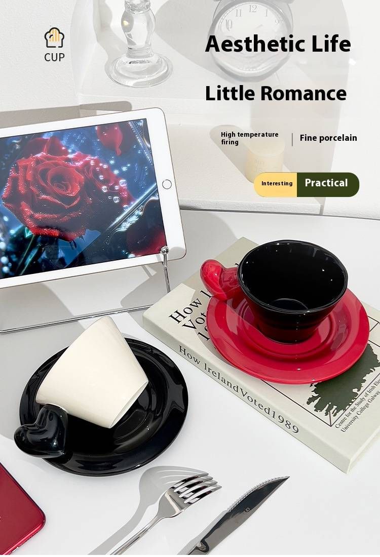 Heart-Shaped Coffee Mug & Saucer Set – Elegant Ceramic Cup For Coffee, Tea, Or Hot Chocolate, Romantic Gift For Couples, Home & Office Use_voghion.com