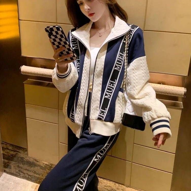 Dameskledingstation Casual Mode Damespak Nieuw Grote Maat Losse Buitenlandse Stijl Trui Kleine Stijl Sport Tweedelig Pak_voghion.com