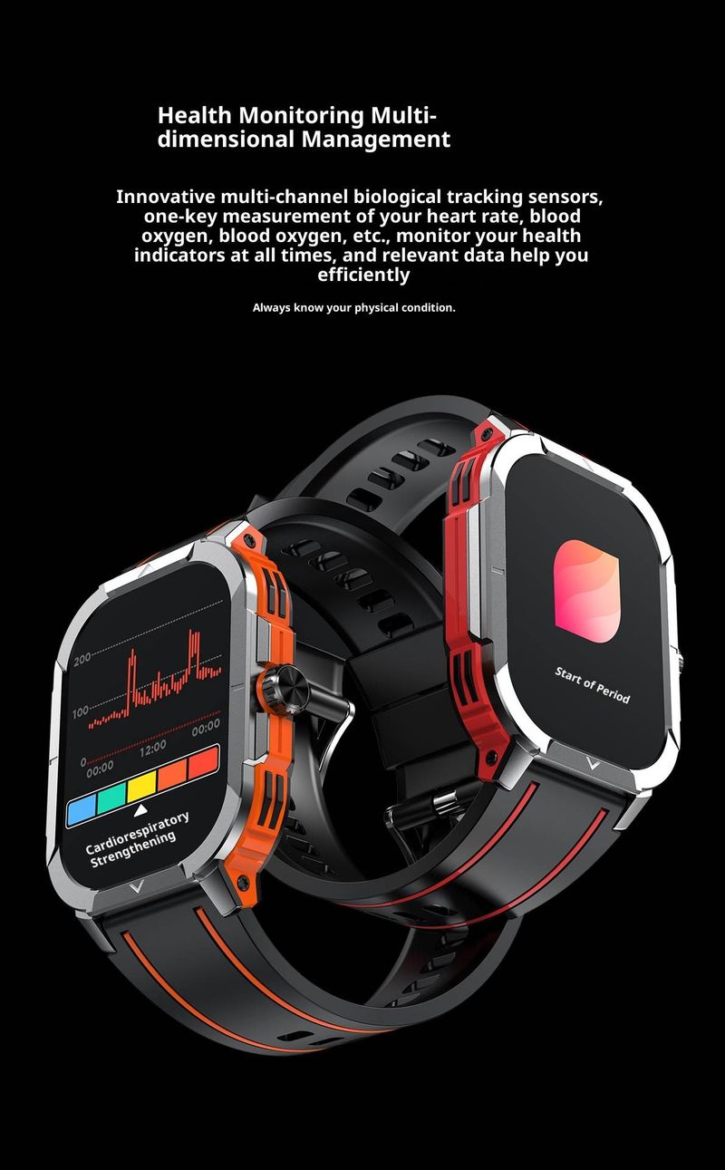 Unisex Bluetooth Smart Watch With AMOLED Display, Heart Rate/Blood Oxygen Monitor, Sleep Tracking & Waterproof Design – Compatible With Android_voghion.com