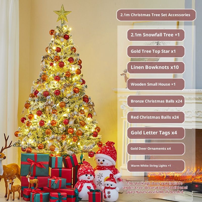 Décoration de sapin de Noël haut de gamme en bronze avec branches enneigées et lumières LED blanc chaud – 1,2 m / 1,5 m / 1,8 m / 2,1 m / 2,4 m / 3 m_voghion.com