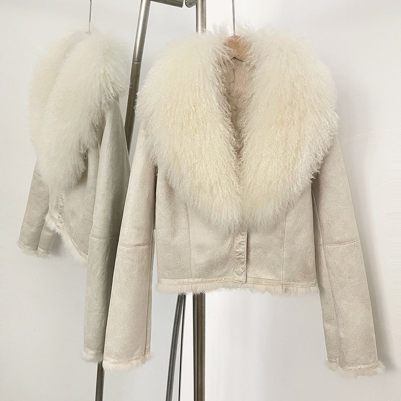 Kurzer Damenmantel aus Wildleder und Kunstpelz mit echtem Lammfellkragen und Kaninchenfellfutter, trendige Winterjacke für Streetwear und Ausgehen_voghion.com