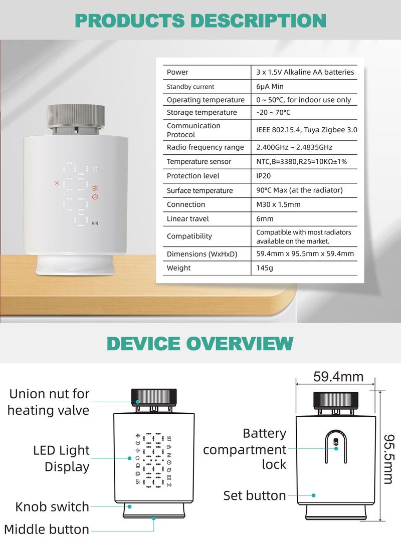 Tuya nutikas WiFi/ZigBee termostaatpea radiaatorile, Vae ajam, TRV programmeeritav temperatuuriregulaator, Alexa, Google Home_voghion.com