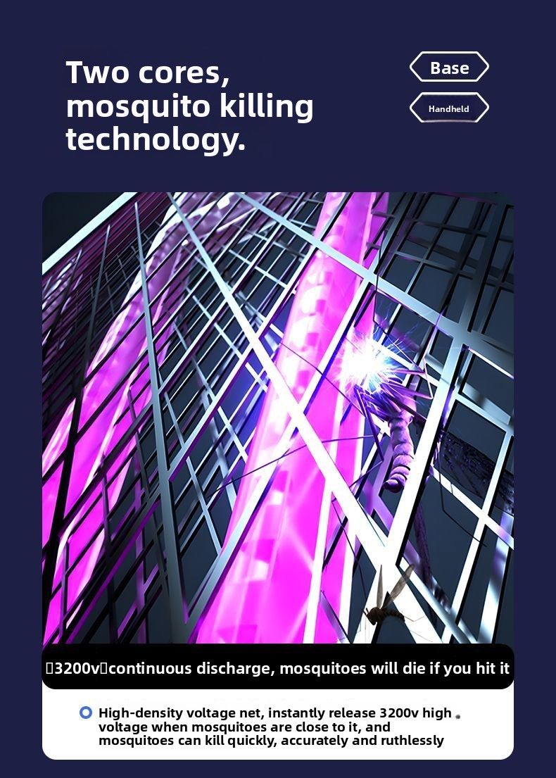 Leistungsstarke elektrische Haushalts-Killerlampe mit wiederaufladbarer Lithiumbatterie, 3-in-1-Hochleistungs-Mücken-Fliegenklatsche_voghion.com