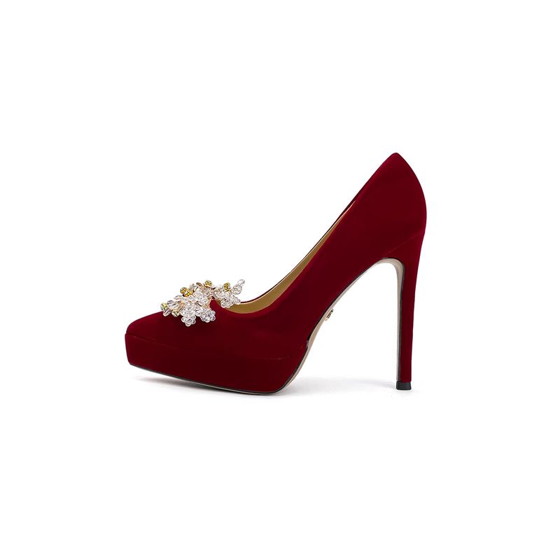 Scarpe da sposa in stile cinese Hanfu per donna, con plateau impermeabile, suola spessa, tacco sottile, tacchi alti rossi in velluto di alta qualità_voghion.com