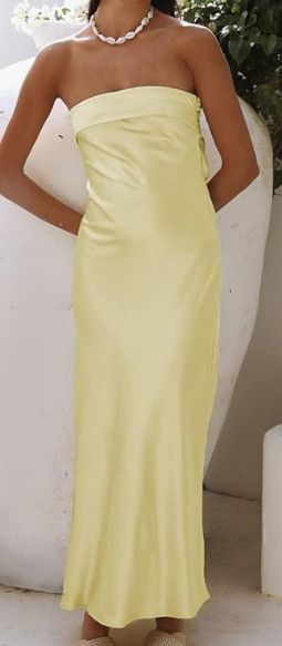 Elegante abito bustier in raso con dettagli in pizzo sul retro - Abito da sera lungo a trapezio per donna_voghion.com