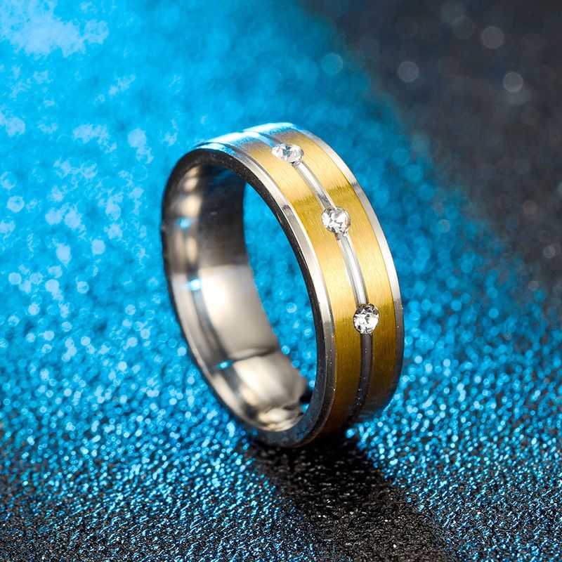 Schmuck Titan Stahl Paar Doppel Farbe Gold Matt Diamant Weibliche Hochzeit Paar Ring_voghion.com