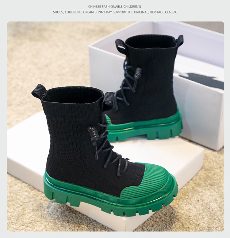 YISHEN Flickor Stövlar Strumpor Skor Snörning Barnstövlar Andas Elastisk Flygande Stickning Chunky Skor Modestövlar för barn_voghion.com