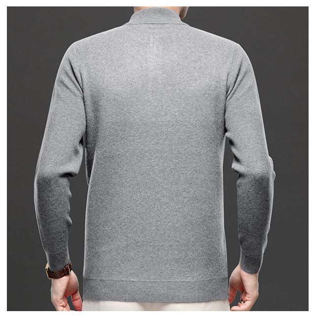 Maglione lavorato a maglia da uomo, nuovo, autunno inverno, collo alto, tinta unita, mezza cerniera, versatile, base, maglietta_voghion.com