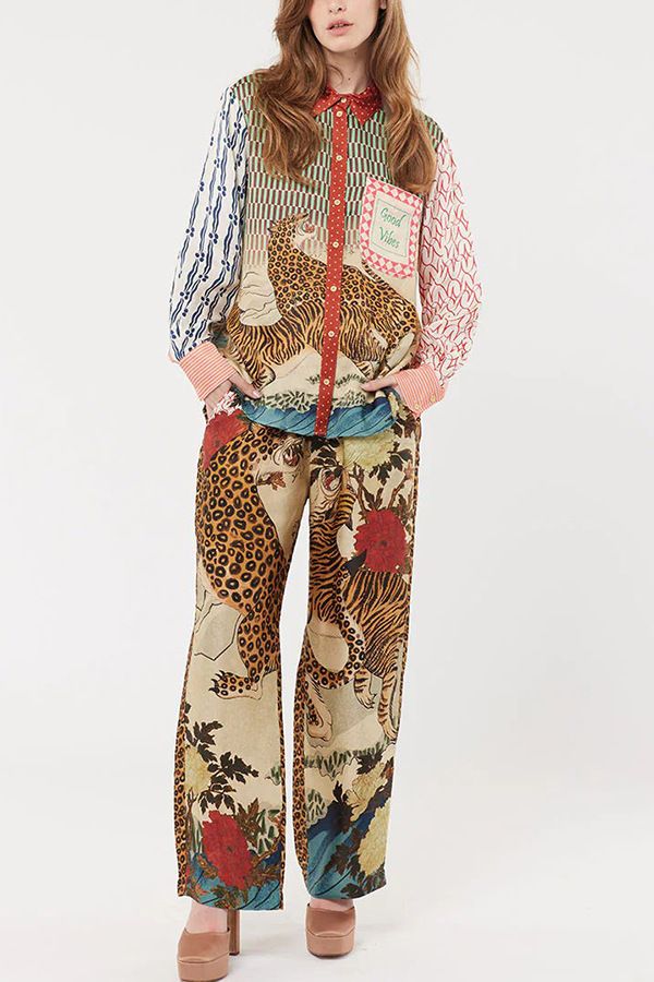 Vêtements pour femmes Loisirs Vacances Imprimé léopard Chemise à manches longues Pantalon Ensemble deux pièces_voghion.com