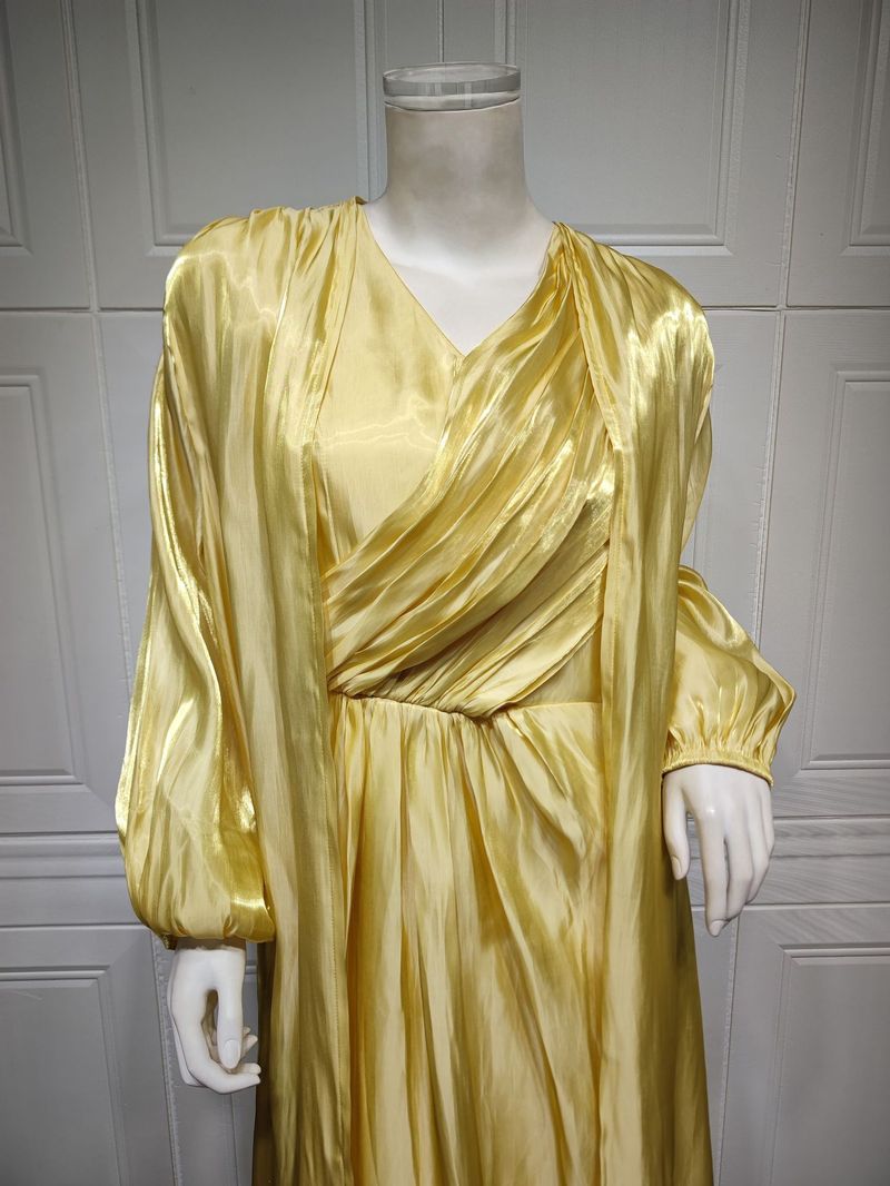 Damenbekleidung Helles Seidenkleid Dubai Robe Mode Abaya Weicher Zweiteiler_voghion.com
