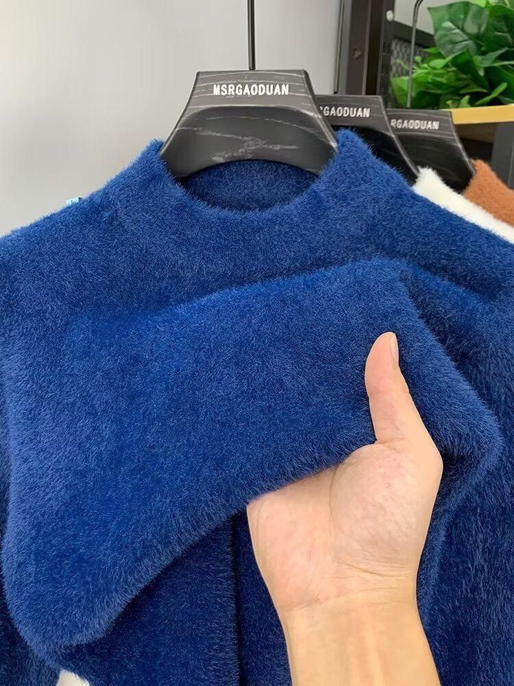 Abbigliamento maschile Maglione in pile di visone a collo alto da uomo, autunno e inverno, più maglione lavorato a maglia spesso in velluto, caldo, con collo medio, top, vestiti alla moda_voghion.com