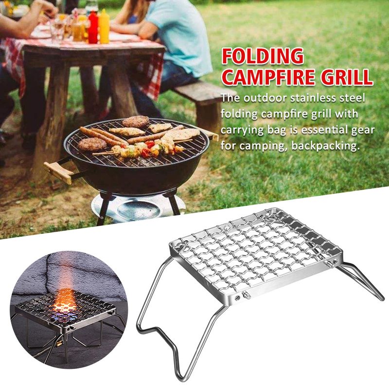 Grate Encrypted Folding Grill Home Portable Outdoor Heavy Duty Barbecue Tool Backpacking Mini Picnic Stainless Steel For Camping_voghion.com