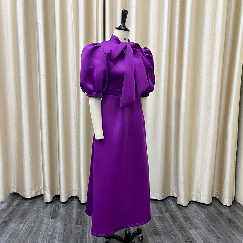 Rochie de banchet pentru femei de marime mare de vara nou bowknot doamnelor de culoare solida fusta cu maneca scurta _voghion.com
