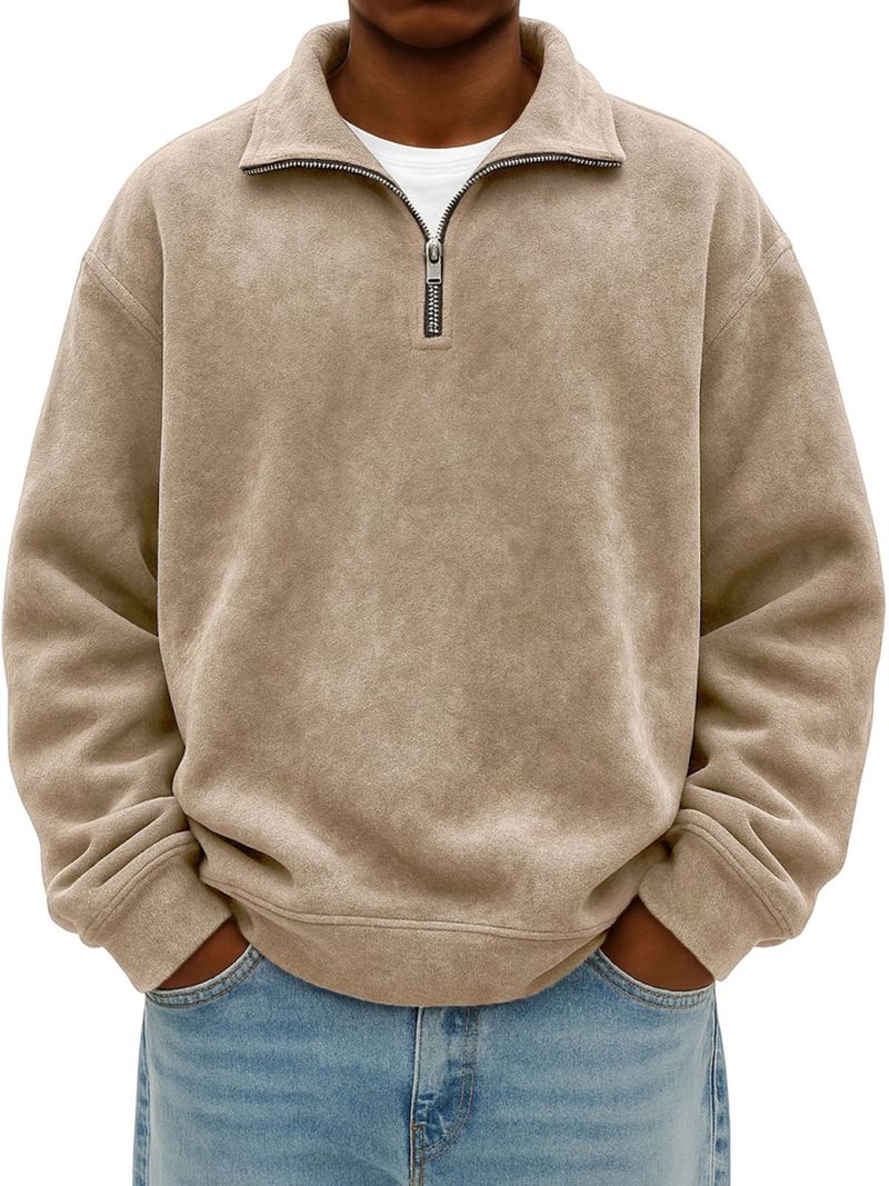 Herren-Sweatshirt mit halbem Reißverschluss – Winter-Langarmpullover aus Baumwolle mit Stehkragen (S-5XL, 400 g/m², 12 Farben)_voghion.com