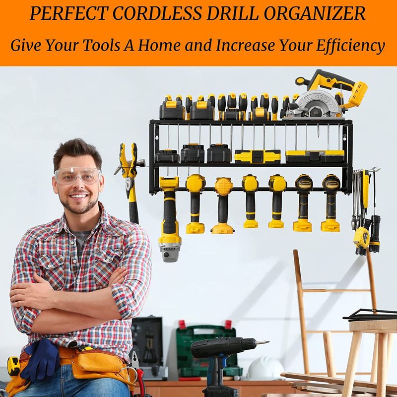 Eisen 7-Positionen-Handbohrmaschinen-Schraubendreher-Werkzeugregal Wandmontiertes elektrisches Lagerregal Garagen-Werkzeuglagerregal_voghion.com