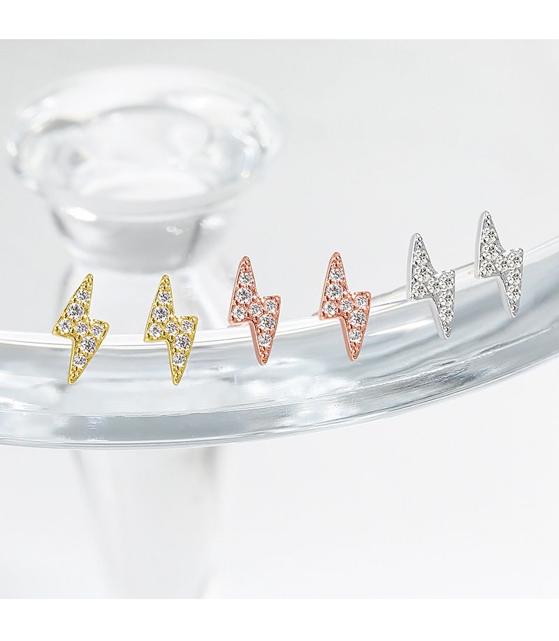 Earrings Versatile Hip Hop Compact Minimal Miniature Zircon Lightning Earrings Gift Jewelry_voghion.com