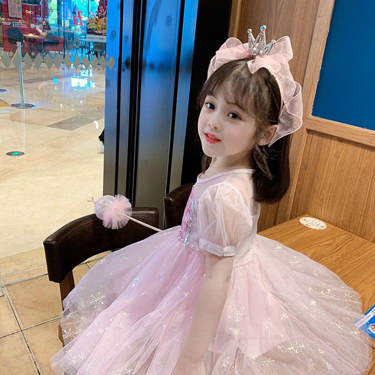 Cerchietto estivo in rete per bambini, corona da principessa, fiocco in strass lucido, accessori per ragazze, ornamenti per capelli in stile coreano_voghion.com