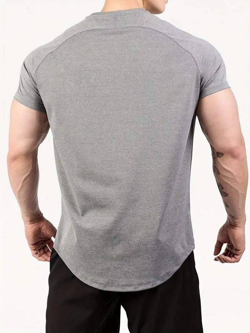 Nova camiseta de secagem rápida masculina, cor sólida, fitness, manga curta, camiseta de verão, corrida, esportes, roupas de secagem rápida_voghion.com