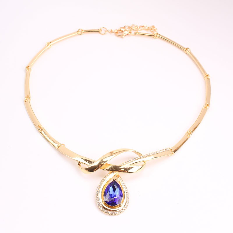 Perles africaines ensemble de bijoux fins couleur or clair cristal autrichien femmes mariage collier Bracelet boucle d'oreille anneau_voghion.com
