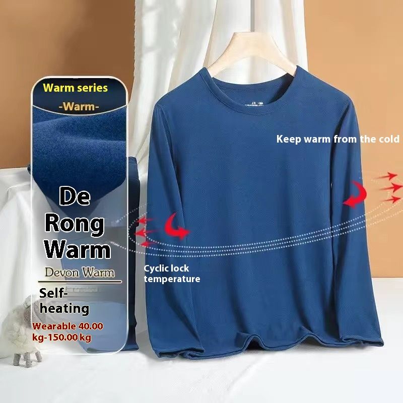 Conjunto de ropa y pantalones de otoño con cuello redondo de terciopelo alemán cálido y autocalentable para papá de mediana edad, 1/2 pieza_voghion.com