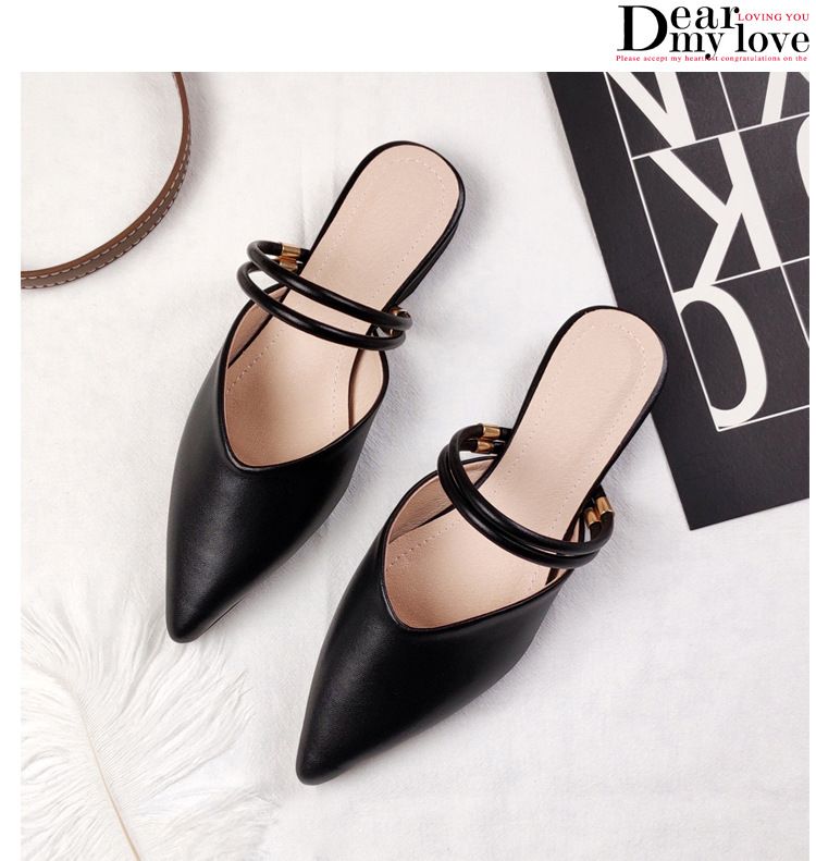 Estate Baotou Half Cool Tuo Testa a punta da donna Fondo piatto Due Indossa Esterno Indossa Lazy No Back Heels Muller Large_voghion.com