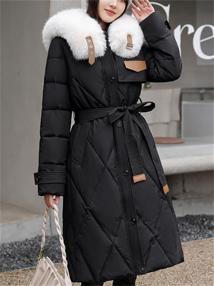 Botvotee-Parkas largas elegantes para mujer, chaquetas con cordones de manga larga a la moda coreana, informales, Otoño e Invierno 2023_voghion.com