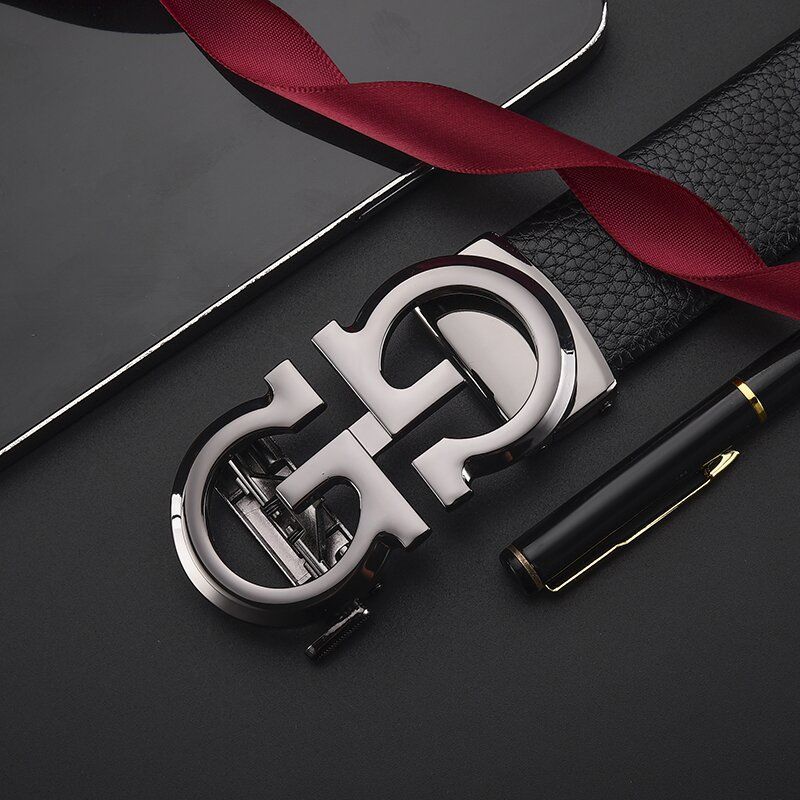 HOT Men Automatic Buckle Alloy Letter Cowhide Versatile Minimalist Western Pants Jeans Business Casual Men's Belt_voghion.com