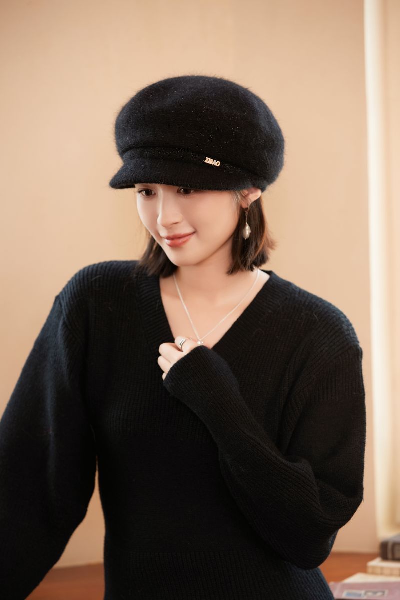 Rabbit Fur Blend Knitted Earflap For Women, Elegant Stylish Autumn And Winter Woolen Duckbill Cap, Face Slimming_voghion.com