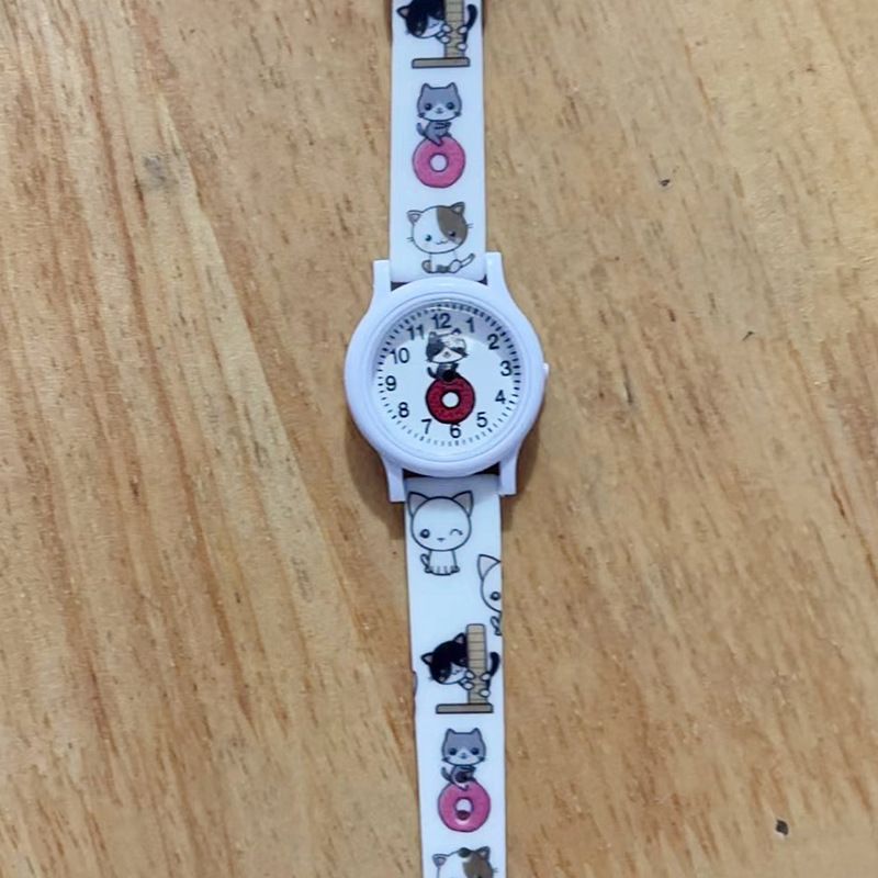 Orologio per bambini con stampa di una ragazza con tenero gattino dei cartoni animati, delicato orologio al quarzo con interesse infantile_voghion.com