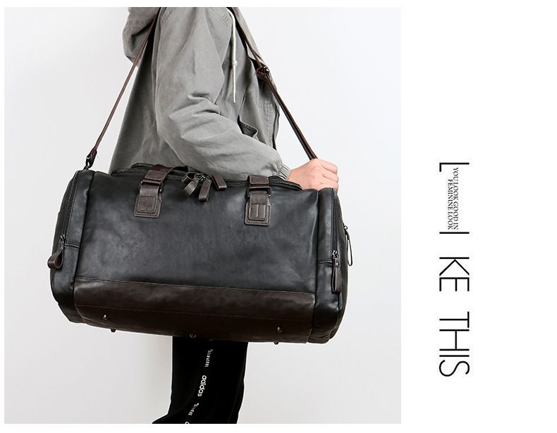 Reisetasche aus PU-Leder mit großem Fassungsvermögen für Herren, Geschäftsreisegepäck, Reiserucksack, Hand-Umhängetasche_voghion.com