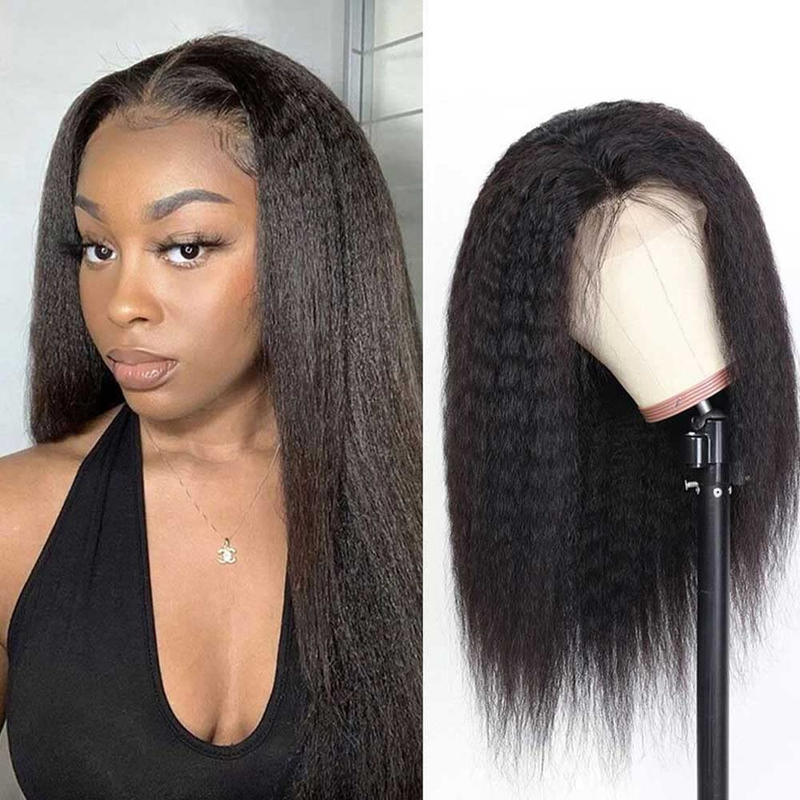 Peluca de encaje rizado KST de cabello humano de 18-30 pulgadas de largo, fiebre Yaki rizada recta para mujer, encaje frontal 13*4 adecuado para el uso diario de las mujeres_voghion.com