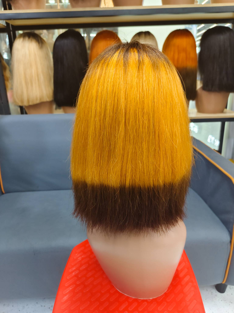 Großhandel dreifarbige Echthaarperücke Bob 2 * 6 Kim Closure 12 Zoll gerade Bob Lace Front Echthaarperücken für schwarze Frauen_voghion.com