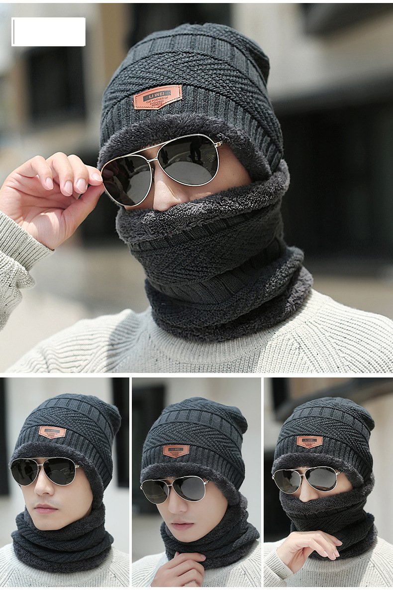 Acessórios unissex protetor de pescoço quente gorro de lã lã e gorro de malha grossa pulôver gola duas peças_voghion.com